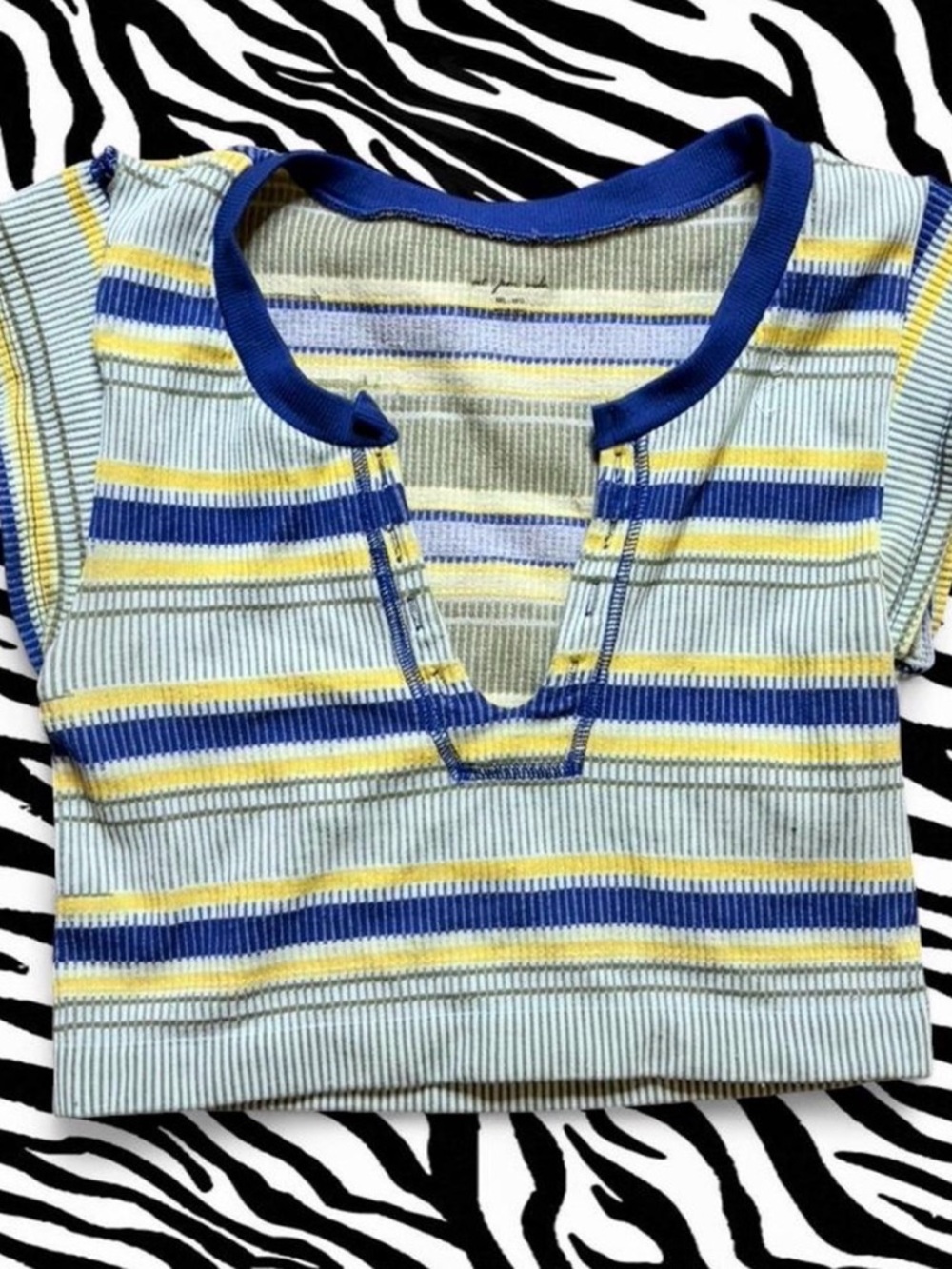 OUT FROM UNDER Striped Short Sleeve Top in Blue and Yellow